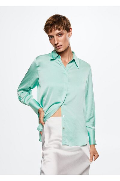 MANGO Woman Cămașă de damă verde pastel37054031