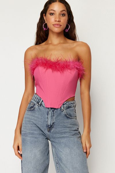 Trendyol Collection Fuchsia Otrish Detailed Crop Bustier – podšitá a korzet, TPRSS22BS00018