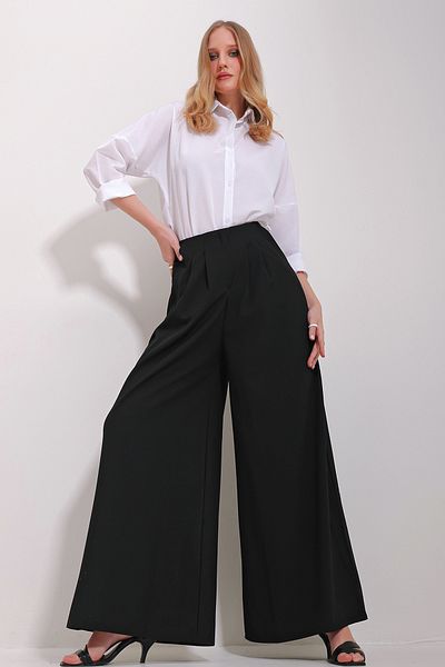 Trend Alaçatı Stili Woman's Black High Waisted Pliers Loose Leg Front Zipper Pants ALC-X11489