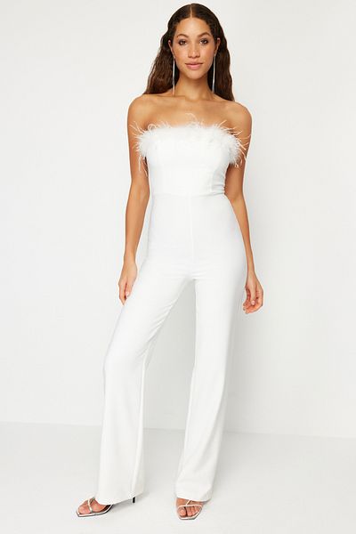 Trendyol Collection Λευκό Otrishi Woven Jumpsuit - Νυφικό φαρδύ πόδι TPRSS24TU00006
