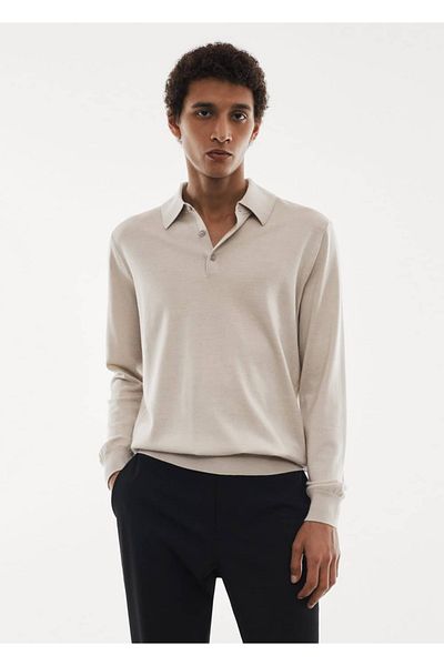 MANGO Man Polo aus 100 % Merinowolle mit langen Ärmeln