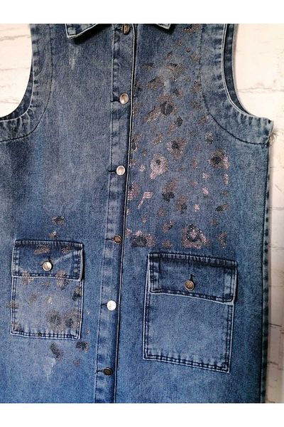 anne moda ankara All Cotton, Large size, long JEANS vest