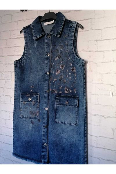 anne moda ankara All Cotton, Large size, long JEANS vest