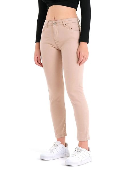 QİSSO Beige Skinny Leg High Waist Gathers