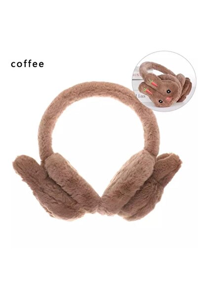 QUEEN AKSESUAR Cute Fluffy Furry Plush Cashmere Toy Rabbit Headset Children Brown