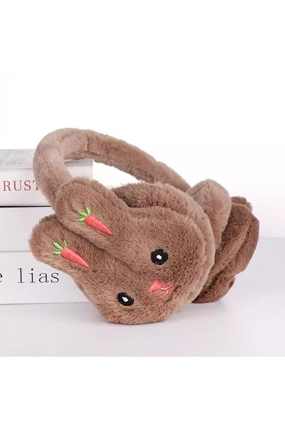 QUEEN AKSESUAR Cute Fluffy Furry Plush Cashmere Toy Rabbit Headset Children Brown