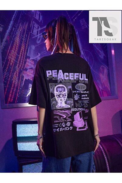 Tarzsokak Tricou Grunge Punk cu grafică cu figuri și slogan, cu umeri goi