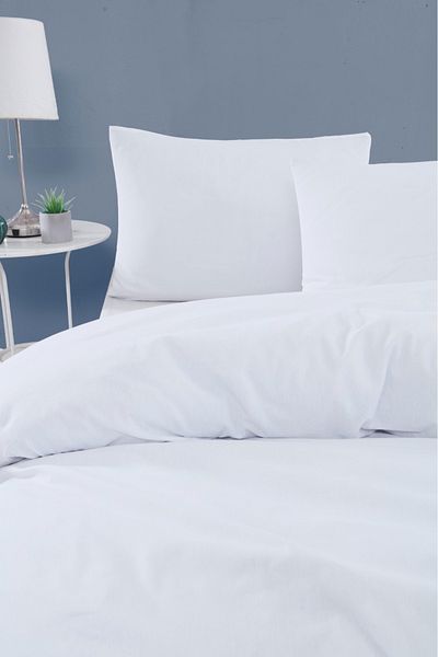 sethome collection Double Duvet Cover Set with Elastic Sheet and 2 Pillowcases White