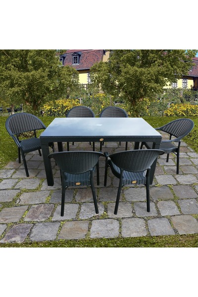 nar sokağı Bambu 90x150 Cm Camlı Rattan Bahçe Balkon Masa Takımı