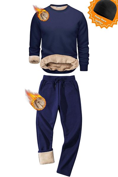 GHASSY CO. Σετ ανδρικής φόρμας Ultra Thermal Sherpa Lined Crew Neck με κανονικό πόδι