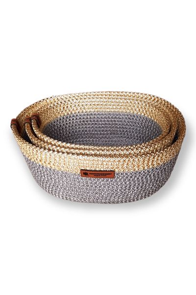 HandmadeSNM Σετ 3 Οβάλ Καλάθια - Organizer γκρι πολλαπλών χρήσεων, 1ης ποιότητας