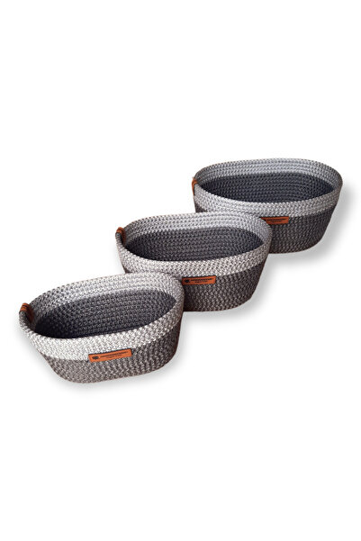HandmadeSNM Oval Sepet Takımı 3Lü Organizer Takım Çok Amaçlı Düzenleyici 1.Kalite Antrasit/Gri