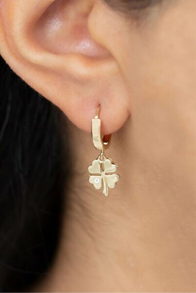 by milo jewellery 14 ayar altın mineli yonca küpe