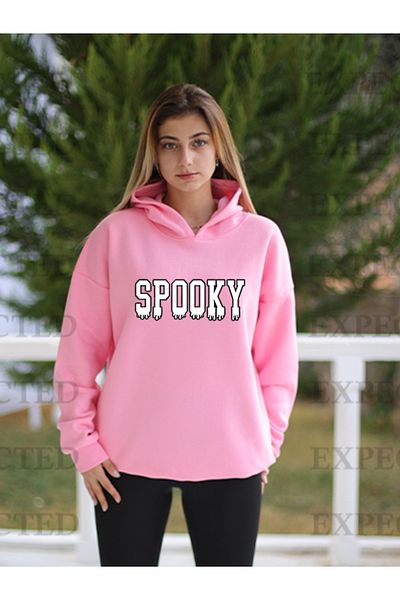 EXPECTED Φούτερ με κουκούλα Unisex Oversize Spooky Printed Hooded Hoodie - 3 String