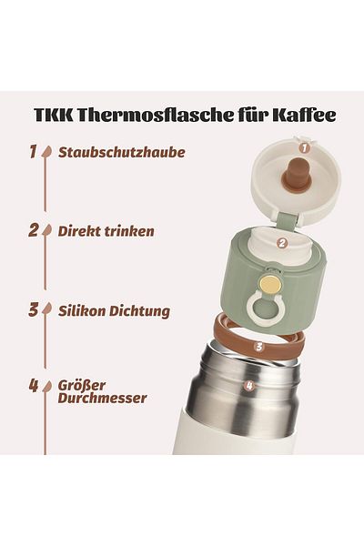 Vagonlife TKK Thermos Mug T-2007 450ml - Green, Stainless Steel, Double Walled and Insulated