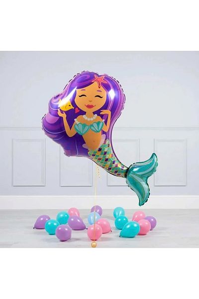 Parti Station Mermaid 5 Years Old Purple Color Birthday Concept Balloon Set Mermaid Balloon Set