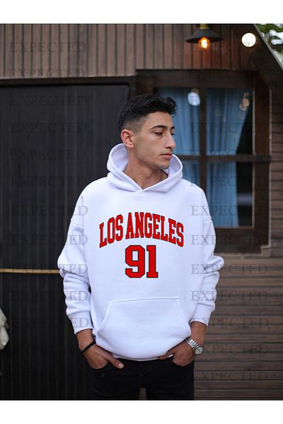 EXPECTED Unisex Oversize Los angeles 91 Φούτερ με κουκούλα με στάμπα