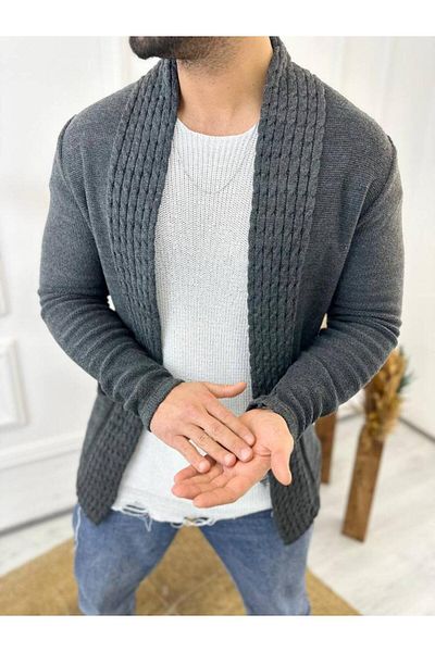 elkumoda Cardigan Braided Shawl Collar Pocket Non-Pilling Knitwear Cardigan