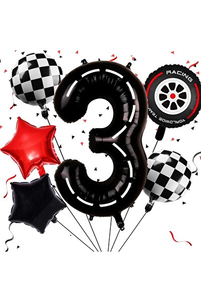 PARTİAVM Race Car Set Arabalar Yarış Arabası Şimşek Mcqueen Doğum Günü Kırmız...