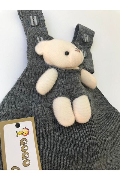 Zehrace Buttoned Baby Kids Knitwear Salopet with Teddy Bear Light Pink
