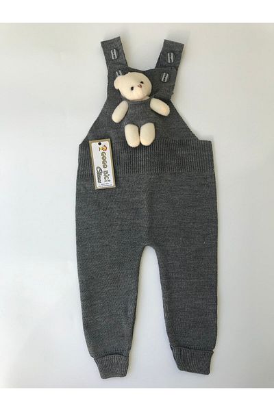 Zehrace Buttoned Baby Kids Knitwear Salopet with Teddy Bear Light Pink