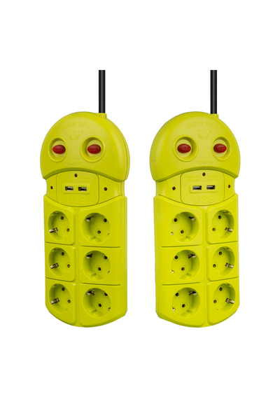 nelerbulurum AKIM KORUMALI 6'LI 1.5 METRE BAKIR KABLOLU 2 USB'Lİ 2 ADET AÇMA KAPAMA TUŞLU GRUP PRİZ