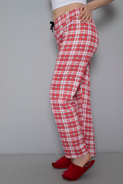 DONEX İki Iplik Şardonlu Kalın Kumaş Kurdele Bel Detaylı Baskılı Kadın Pijama Altı