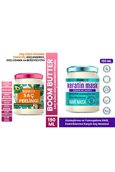BOOM BUTTER Saç Bakım Seti (Keratin Saç Bakım Maskesi190ml- Saç Bakım Peeling...