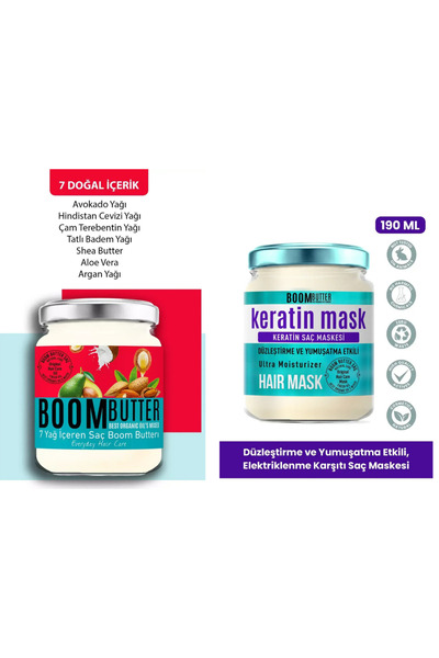 BOOM BUTTER Saç Bakım Seti (Saç Bakım Yağı 190ml- Keratin Saç Bakım Maskesi 1...