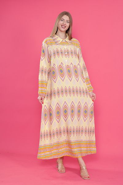 mervemoda Γυναικείο μακρύ plus size υφαντό φόρεμα βισκόζης