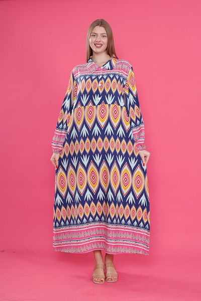 mervemoda Γυναικείο μακρύ plus size υφαντό φόρεμα βισκόζης