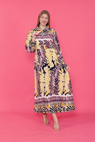 mervemoda Γυναικείο μακρύ plus size υφαντό φόρεμα βισκόζης