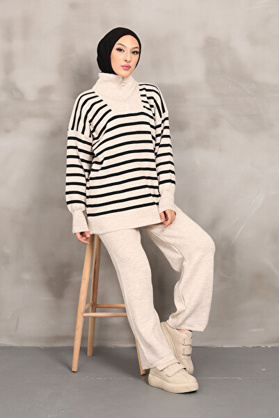 Şule Giyim Striped Thick Knit Knitwear Set