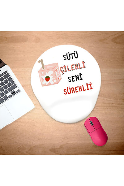 UcuruStore Οβάλ Μαξιλαράκι Ποντικιού με Στήριγμα Καρπού, με σχέδιο Γάλα και Φ...