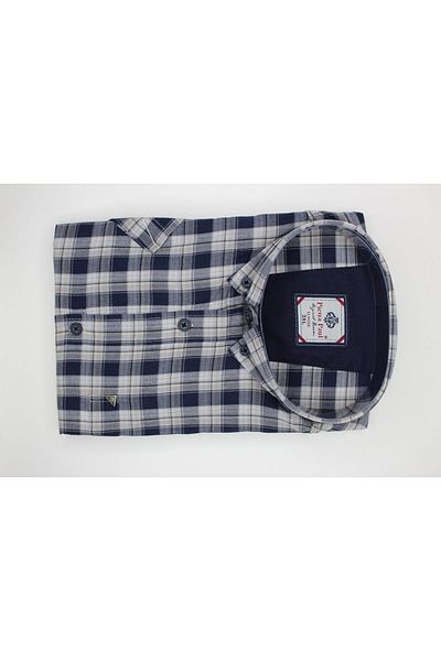 Pietra Paul Wide Fit Checkered Short Sleeve Pocket Cotton Men's Shirt