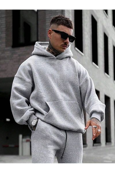 Mad&Calf Ανδρικό φούτερ με κουκούλα Basic Basic Oversize