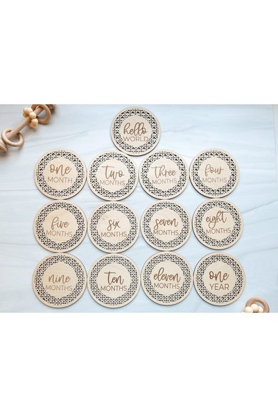 AŞKTOPLARIM Rattan Themed Baby Photo Monthly Memory and Commemorative Card Set - Gift