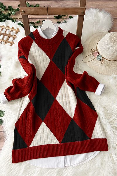 MODAQU Colorful Baklava Soft Knit Tunic - Red