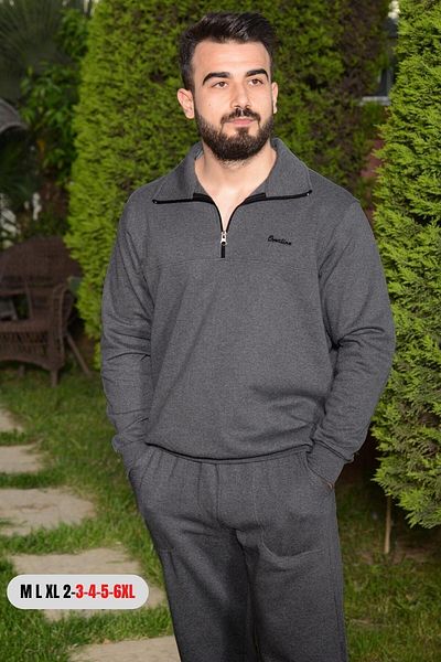 Azıcık Akıllı Σκούρο γκρι Oversize Large - Κανονικό μέγεθος Φαρδύ πόδι με μισό φερμουάρ Βαμβακερό ανδρικό σετ φούτερ 21eestyak