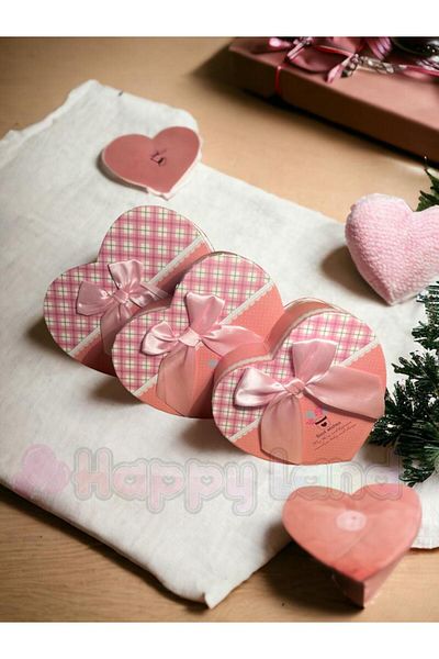 Happyland Valentine's Day Gift for Lover Pink Heart Box 3 Pieces Mother's Day Baby Shower Party