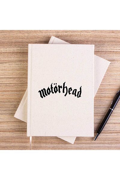 Z zepplin دفتر ملاحظات من القماش الأبيض غير المبطن بنص شعار Motorhead