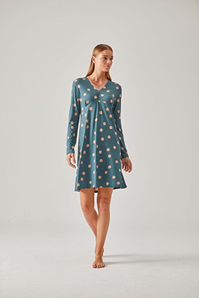 Pamuk & Pamuk Γυναικείο νυχτικό με δαντέλα με πράσινη βισκόζη