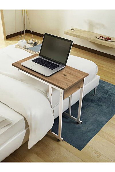 servetavcı Yatak Sehpası - Atlantik Çam Beyaz (Tekerli) 70x40 Oval Kenar