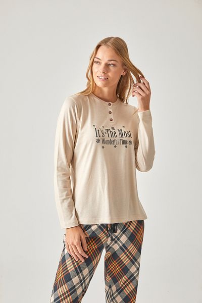 Pamuk & Pamuk BLACK ORANGE PRINTED TEE & BLACK ORANGE PLAID PAJAMAS SET