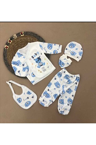Eraycan Bebe Hastane Çıkışı Ayıcık Baskılı 5'li Zıbın Seti