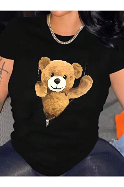 AEMİ تي شيرت كبير الحجم برقبة دائرية وطبعة دب تيدي بير للجنسين