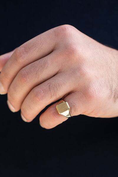 Cenova Jewelry 14 Ayar Altın Dikdörtgen Plaka Serçe Parmağı Erkek Yüzük