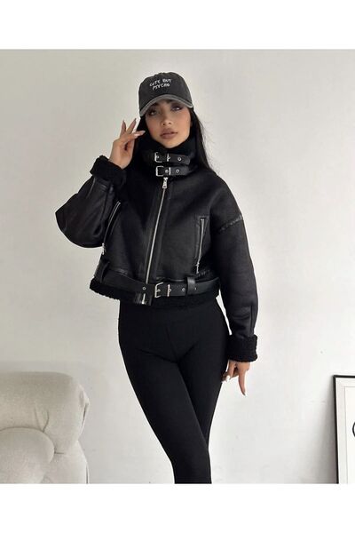VESS MODA Biye Detaylı Midi Kadın Deri Mont