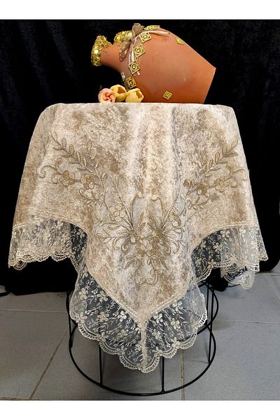Çt Çeyizci Tekstil Fiskos, Προίκα 100x100cm Fiskos, Κάλυμμα Fiskos με γαλλική δαντέλα
