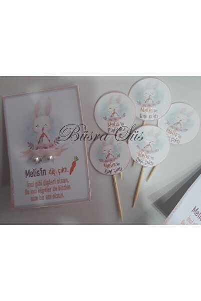 Büşra Süsleme Diş Buğdayı Partisi Kişiye Özel Isimli 25 Ad. Incili Küpe 15 Kü...